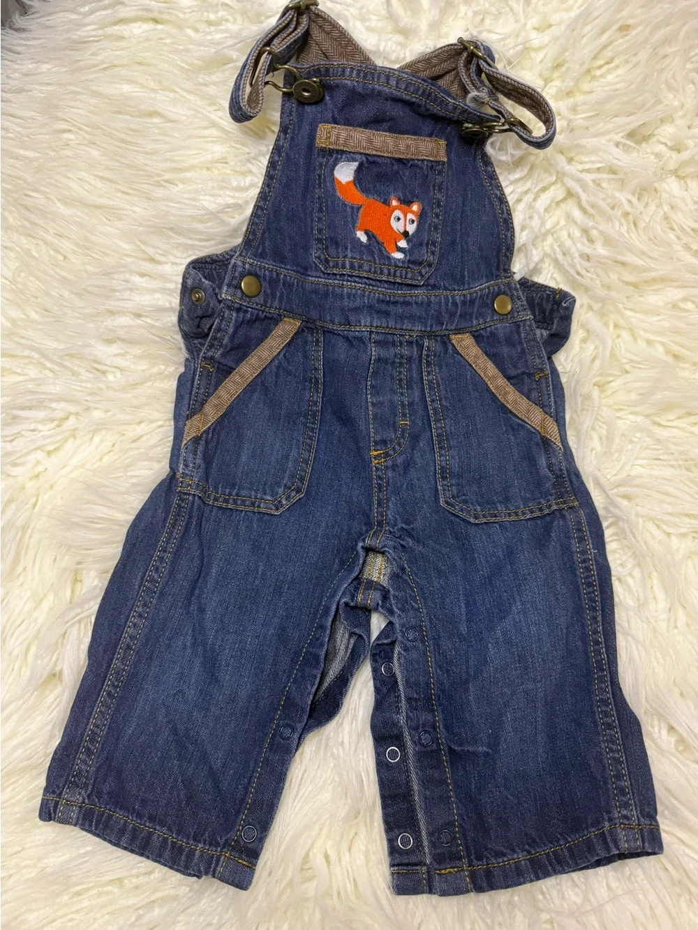 Vintage Gymboree Blue Denim Overalls with Orange Fox Patch